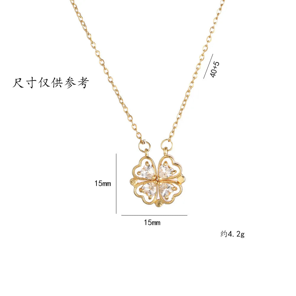 Collar Trébol Circón Magnético | Acero Inoxidable | Joyería Femenina