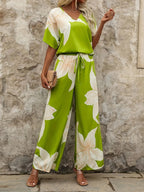 Conjunto de Verano Mujer | Estampado Floral y Shorts | Color Verde