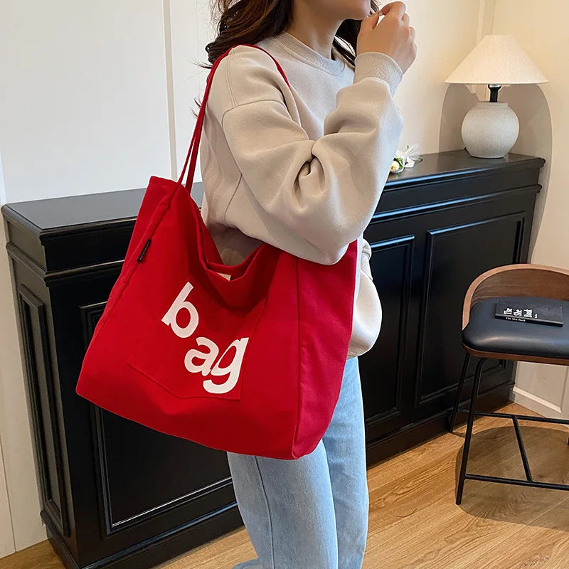 Bolso Hombro Lona Letras Mujer Gran Capacidad Casual