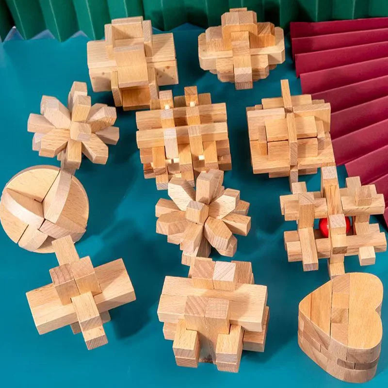 Juego de 3 uds. De rompecabezas de madera LuBan Lock, rompecabezas, juguetes de prueba IQ, juegos mentales educativos para adultos y niños, juego de enclavamiento desbloqueado