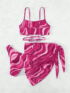 Bikini con Estampado Ondulado y Falda - Conjunto Práctico y Bonito