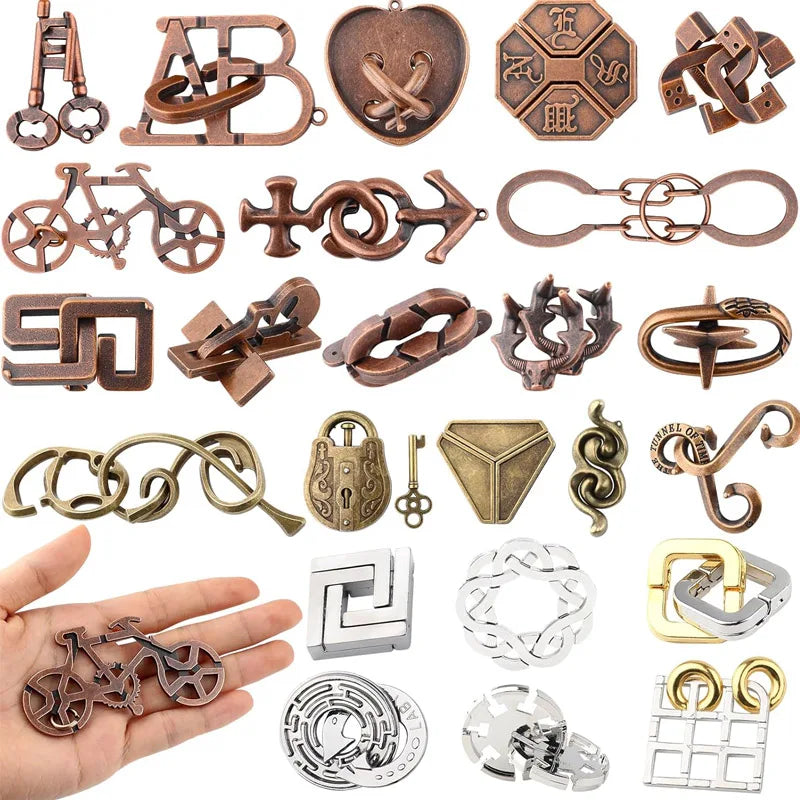 Rompecabezas de Metal para niños y adultos, juguetes educativos intelectuales, desbloqueo, prueba IQ, trucos de magia, regalos novedosos, 9 Uds.