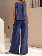 Ticotrendy: Conjunto Elegante de Pantalón y Top Sin Mangas | Color Sólido Verano 2025