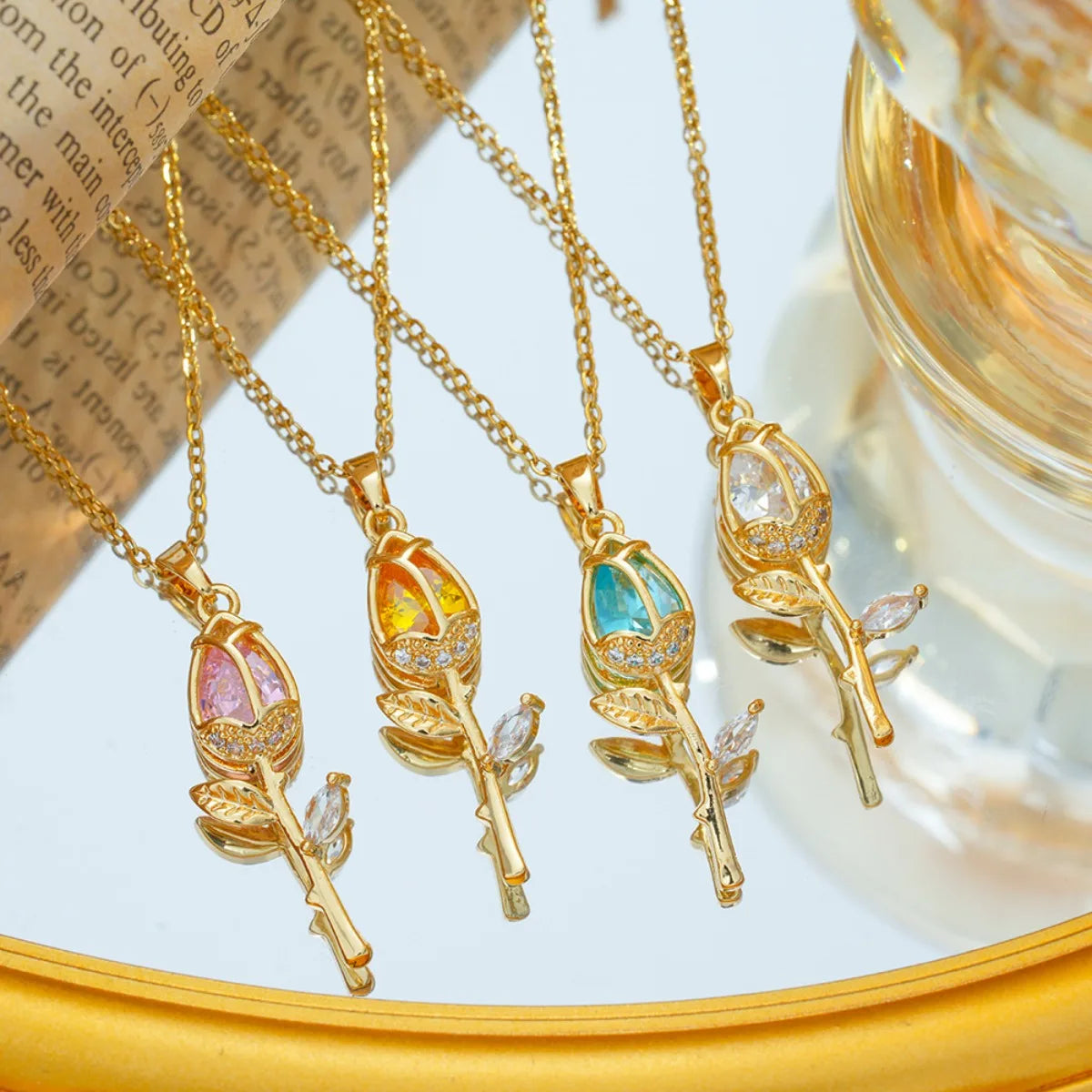 Cadena de acero inoxidable para mujer y niña, collares con colgante de flor de tulipán de circón de lujo a la moda, accesorios de Collar elegantes, regalo de joyería
