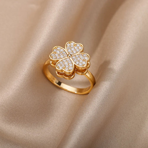 Anillo de Ansiedad Giratorio Trébol | Acero Inoxidable | Ajustable | Joyería Estética Regalo