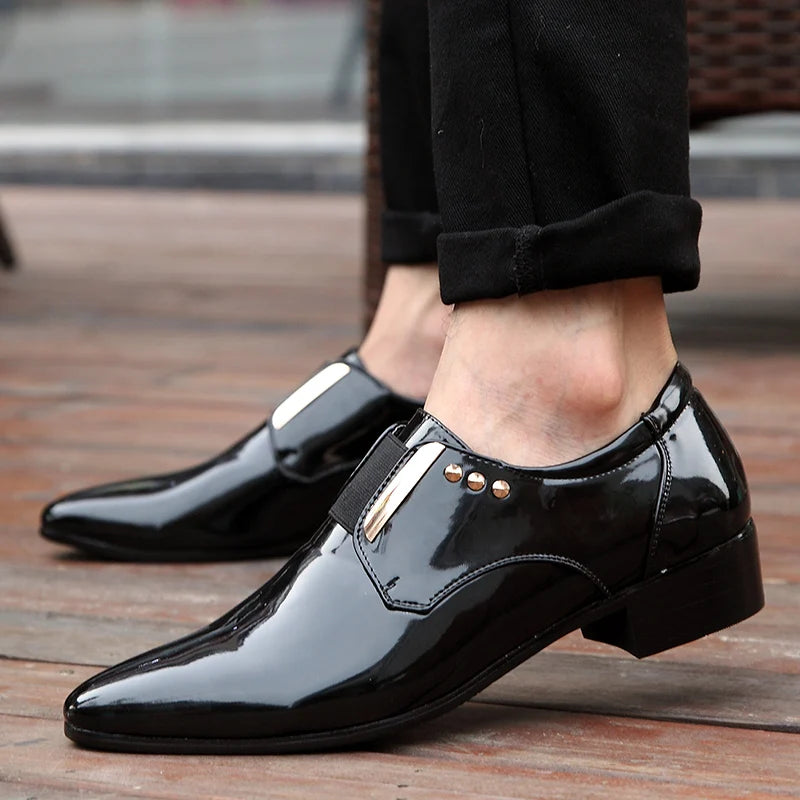 Mocasines Clásicos Hombre Charol | Punta Estrecha Sin Cordones Formales Negocios Boda