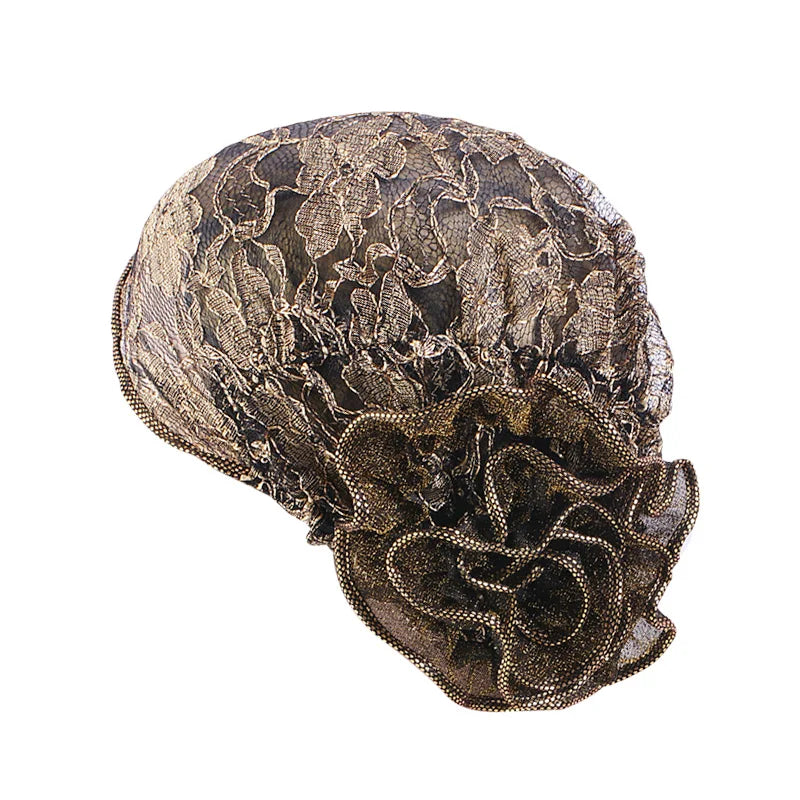 Turbante de encaje negro para mujer, gorro bajo bufanda, de flores grandes Hijab, sombreros musulmanes, gorro de flores, gorro de envoltura, sombreros islámicos, nuevo