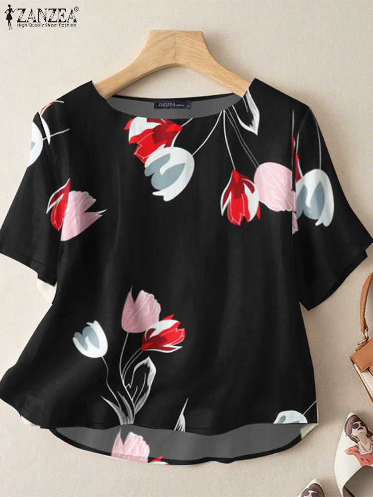 Blusa para Mujer 2025 | Estampado Floral y Cuello Redondo | Oficina y Vacaciones | Ticotrendy