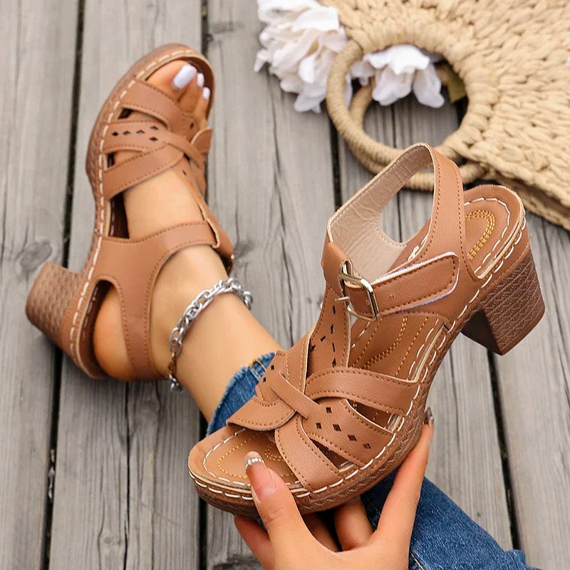 Sandalias Romanas de Tacón Alto para Mujer | Suela Gruesa y Ligera | Hebilla Tobillera | Tallas 36-43