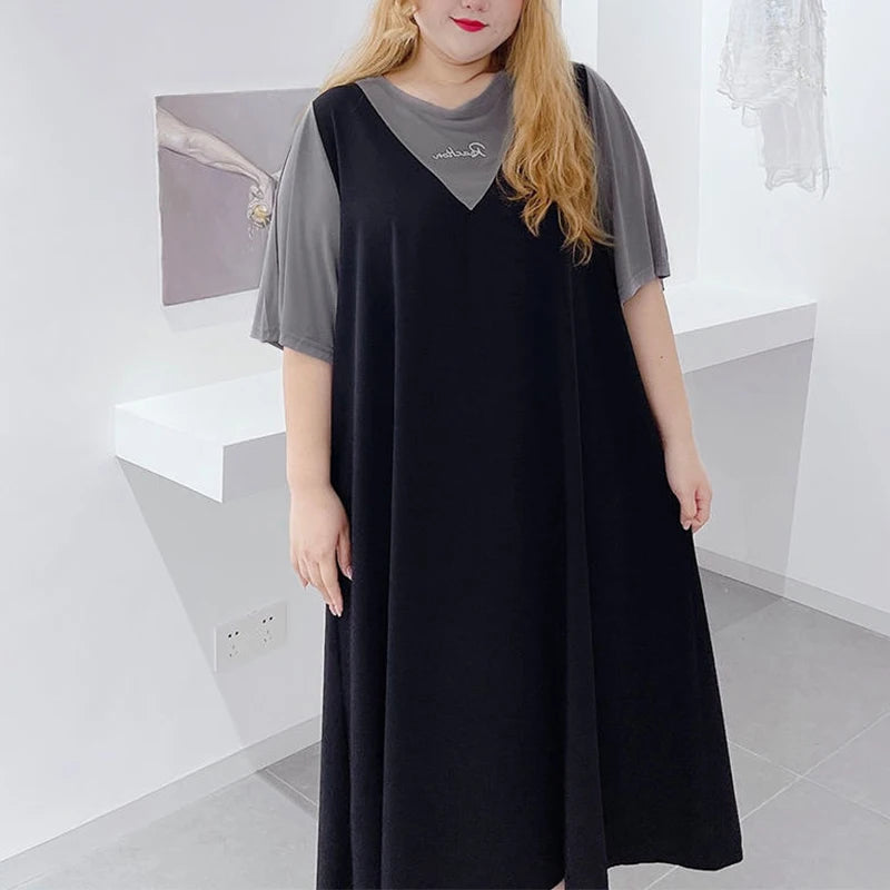 Vestido Holgado | Talla Grande | Diseño de Dos Piezas Falsas