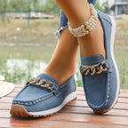 Mocasines con Plataforma y Cadena Metálica | Cuero PU | Suela Blanda Antideslizante