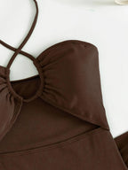 Bañador de Una Pieza Halter Recortado con Falda - Estilo Sexy y Monocromático
