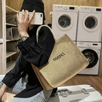 Bolso de Hombro de Lona Grande con Estampado de Letras y Diseño Novedoso