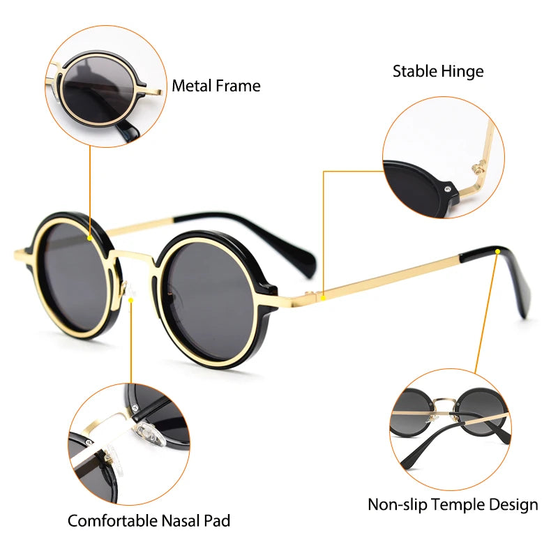 Gafas de Sol Polarizadas CATERSIDE | Redondas Retro | Marco Metal Punk