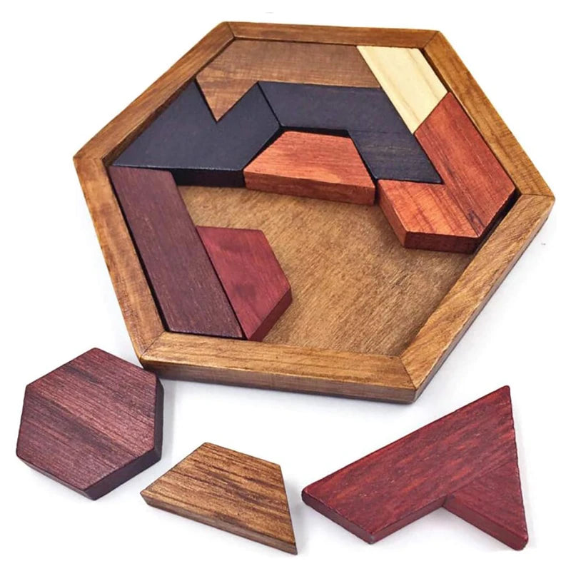 Rompecabezas Tangram hexagonal clásico, rompecabezas De madera para niños, juegos De pensamiento lógico, Casse Tete Rompecabezas De Madera