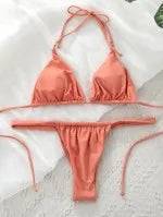 Conjunto de Bikini de Color Liso con Correa para Playa