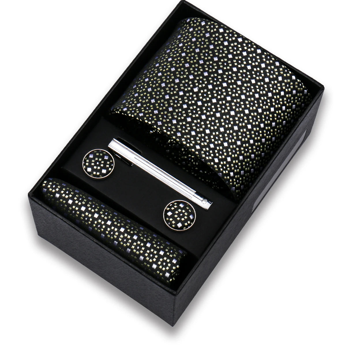 Conjunto de Lujo Corbata Gemelos Clip Pañuelo para Hombres Negocios Boda