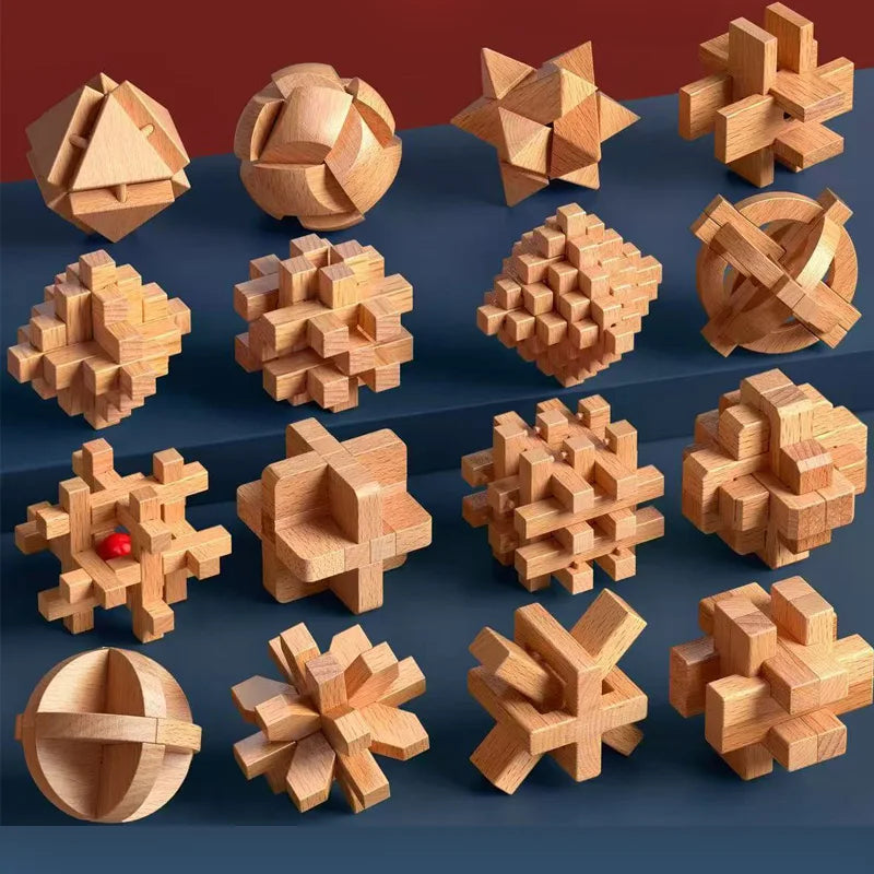 Juego de 3 uds. De rompecabezas de madera LuBan Lock, rompecabezas, juguetes de prueba IQ, juegos mentales educativos para adultos y niños, juego de enclavamiento desbloqueado