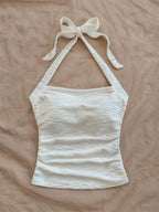 Ticotrendy | Top Halter Onda Fruncido Espalda Descubierta Estilo Y2K