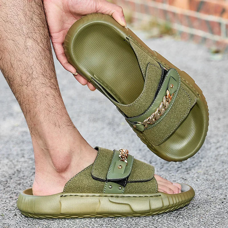 Sandalias Hombre Cuero Artificial Planas Gancho Lazo Casuales Moda | Verano