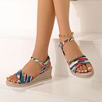Sandalias de Cuña con Plataforma Estampado Leopardo para Mujer