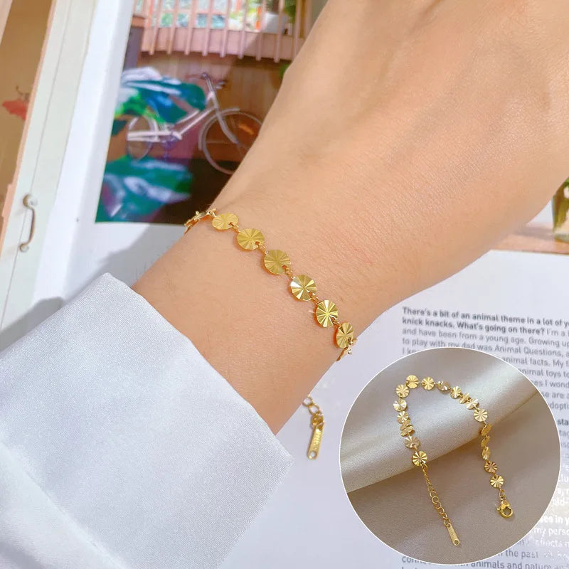 Pulseras con dijes redondos de acero inoxidable Vintage simples para mujeres y niñas, pulsera de cadena de Color dorado y plateado, accesorios, regalos de joyería
