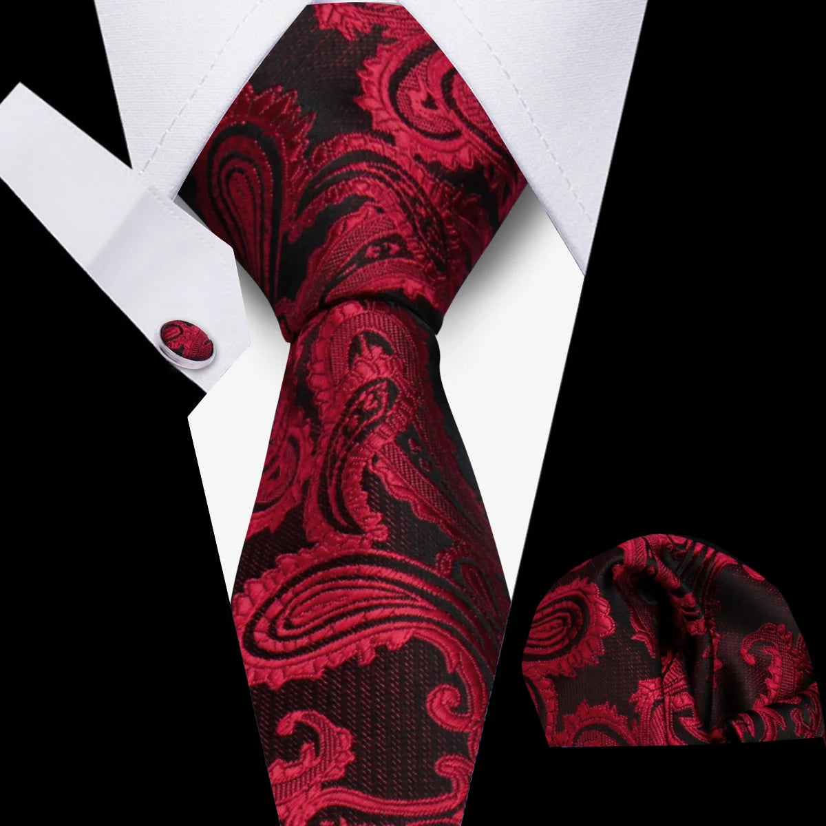 Conjunto Corbata Pañuelo Gemelos Negocios Boda Accesorio De Moda