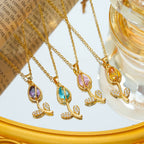 Collares con colgante de tulipán de circón colorido para mujeres y niñas, cadena de acero inoxidable, accesorios de joyería románticos de moda, regalos