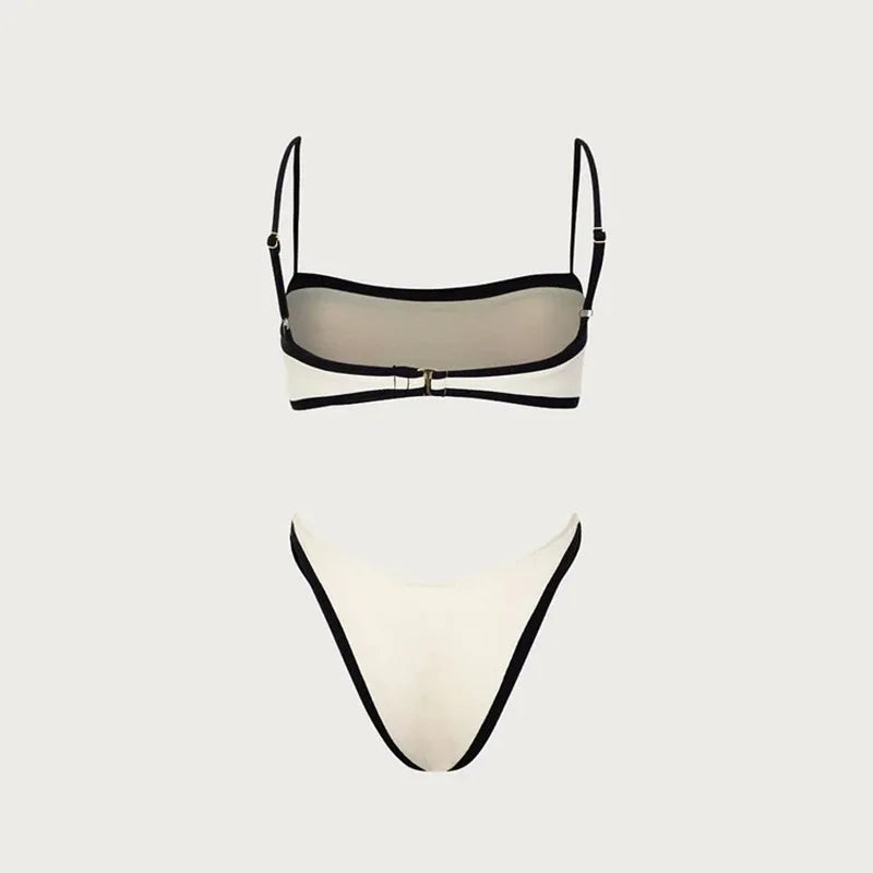 Bikini Colorblock con Ribete - Traje de Baño de Dos Piezas para Playa