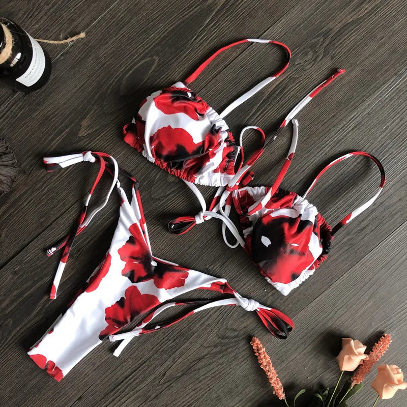 Bikini Sexy de Cintura Alta y Color Sólido - Traje de Baño de Verano 2025