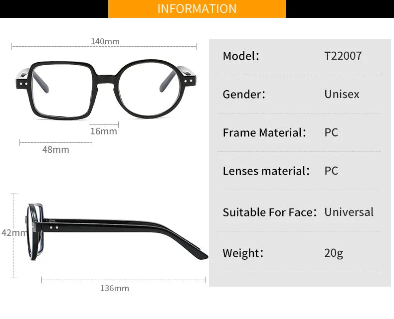 Montura Gafas Asimétricas Retro Redondas Cuadradas | Lentes Transparentes Unisex Ópticas