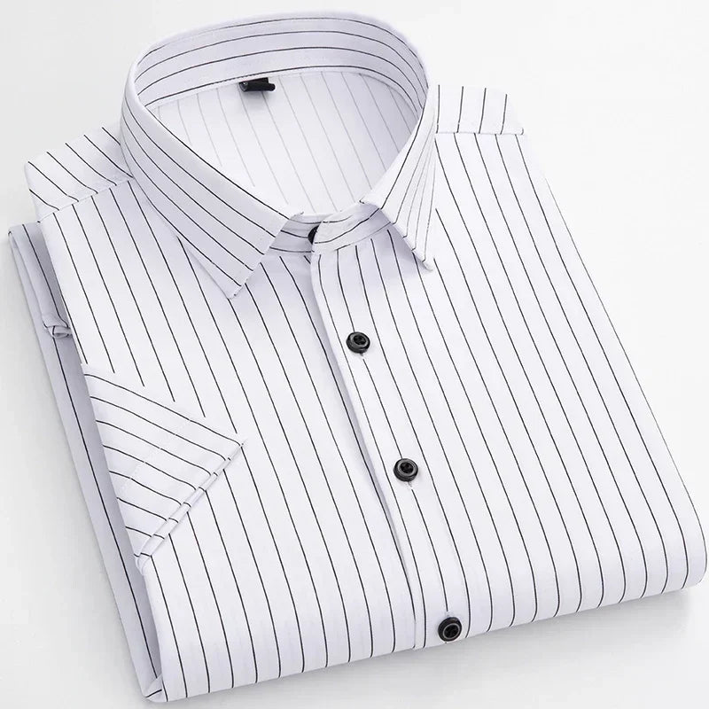 2025 Camisa de vestir antiarrugas elástica sin hierro para hombre, camisa de manga corta para hombre, Camisas sociales formales