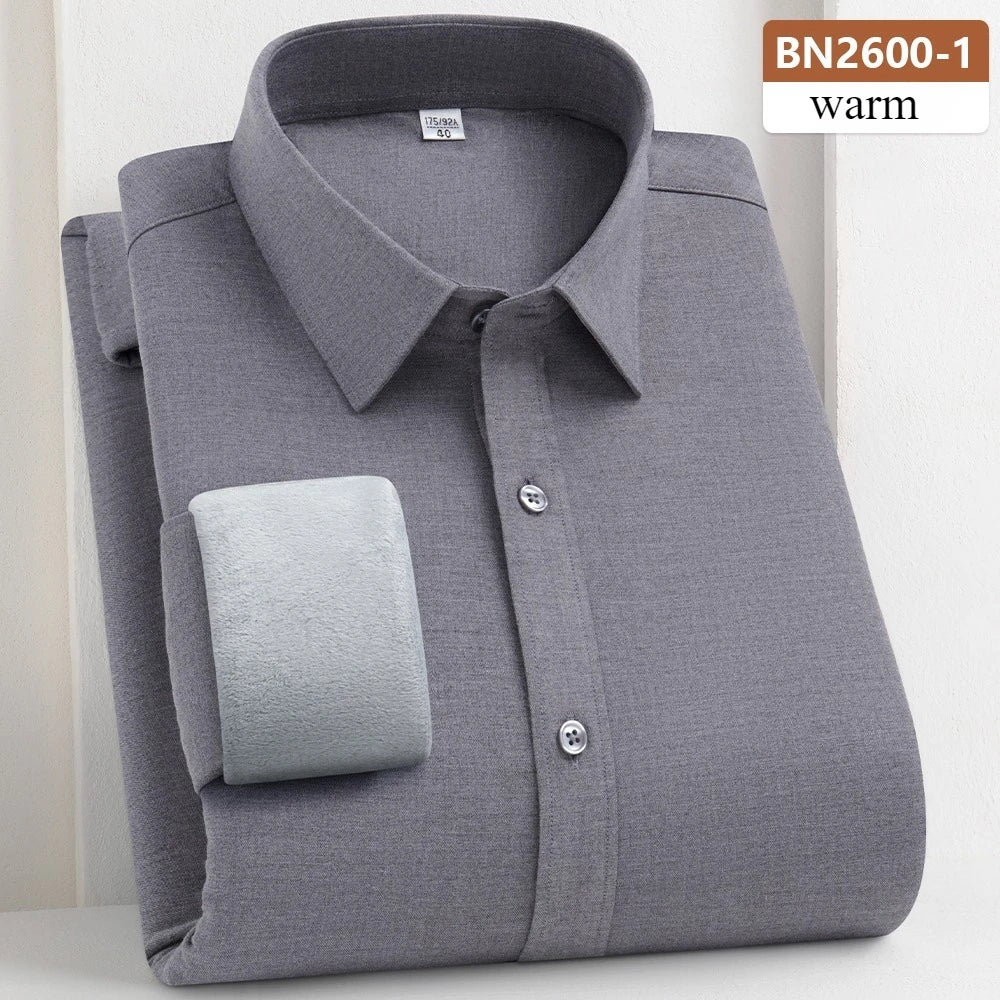 Camisa de Lana Cálida Hombre | Manga Larga | Negocios Casual | Color Sólido Suave