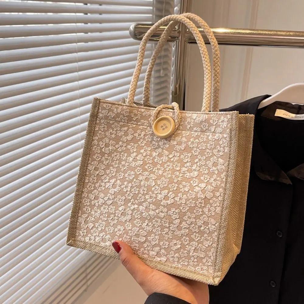 Bolso de Mano de Lino Simple con Cremallera, Gran Capacidad y Estilo Fresco