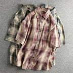 Camisa Retro Hombre | Cuadros Tartán | Algodón Tejido | Corte Holgado | Ticotrendy