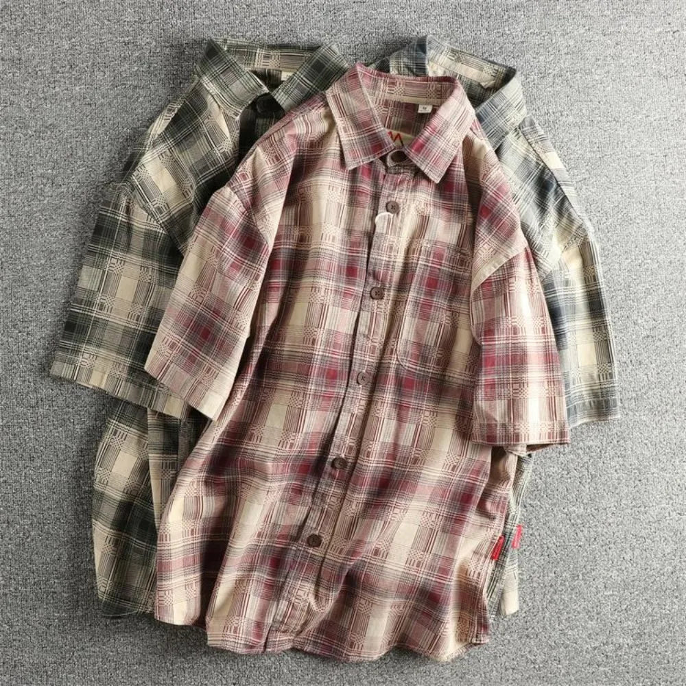 Camisa Retro Hombre | Cuadros Tartán | Algodón Tejido | Corte Holgado | Ticotrendy