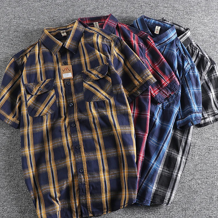 Camiseta Cuadros Vintage Hombre | Algodón Lavado | Dos Bolsillos | Estilo Costa Oeste | Ticotrendy