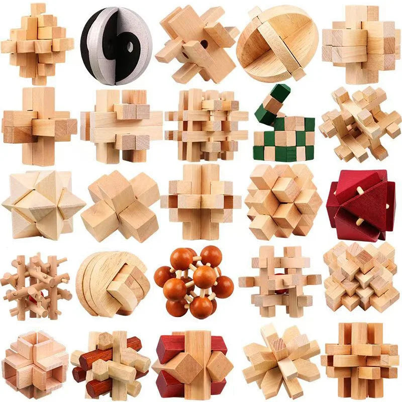 Juego de 3 uds. De rompecabezas de madera LuBan Lock, rompecabezas, juguetes de prueba IQ, juegos mentales educativos para adultos y niños, juego de enclavamiento desbloqueado