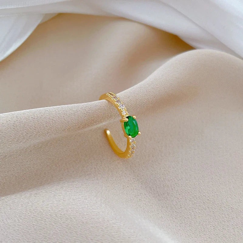 Anillos de circón verde Vintage para mujer, anillo de cobre abierto ajustable clásico, accesorios de joyería, regalos para amigos