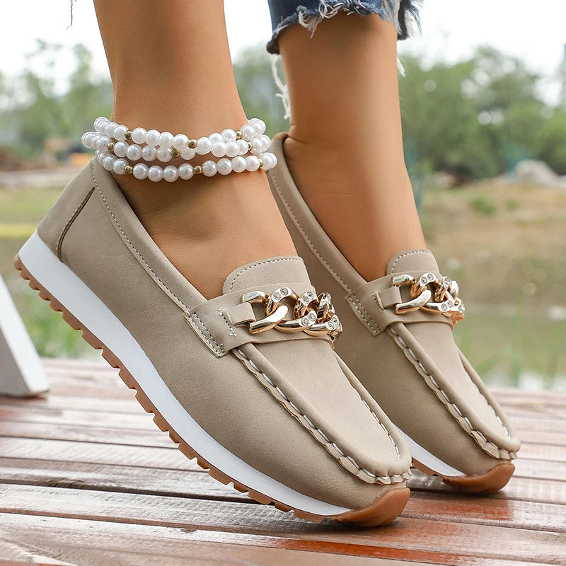 Mocasines con Plataforma y Cadena Metálica | Cuero PU | Suela Blanda Antideslizante