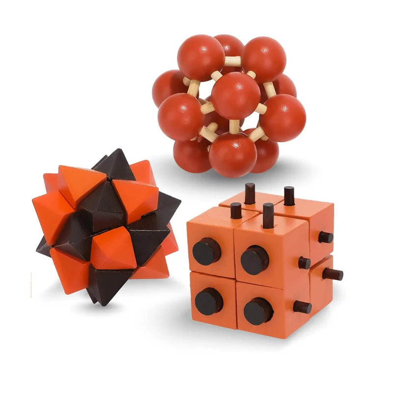 Juego de 3 uds. De rompecabezas de madera LuBan Lock, rompecabezas, juguetes de prueba IQ, juegos mentales educativos para adultos y niños, juego de enclavamiento desbloqueado