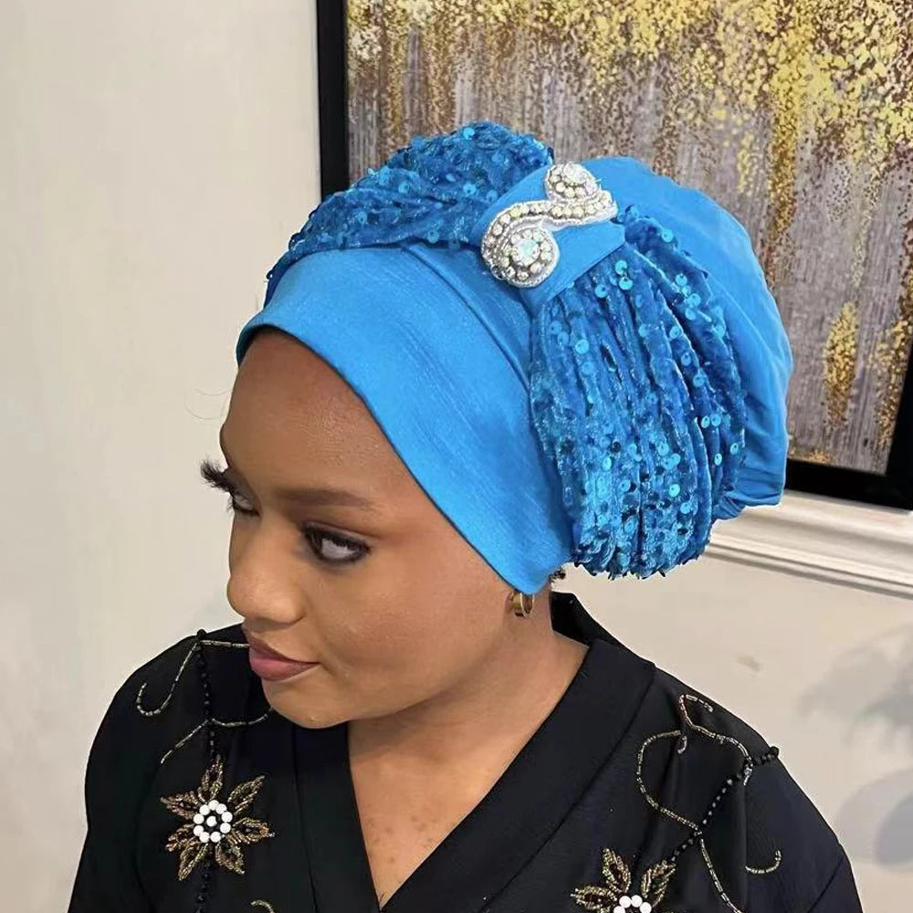 Turbante de Lentejuelas para Mujer Estilo Africano