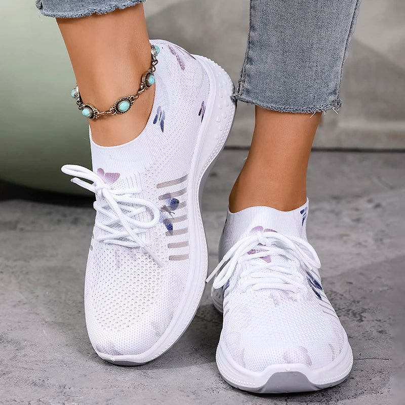 Zapatillas de Malla Transpirable | Estampado Blanco | Suela Suave Antideslizante | Tejido Cómodo