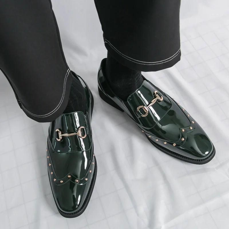 Zapatos Hombre Charol Elegantes Punta Puntiaguda Boda Sin Cordones | Diseño Liso