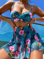 Bikini con Estampado Tropical y Falda - Para un Día en el Caribe