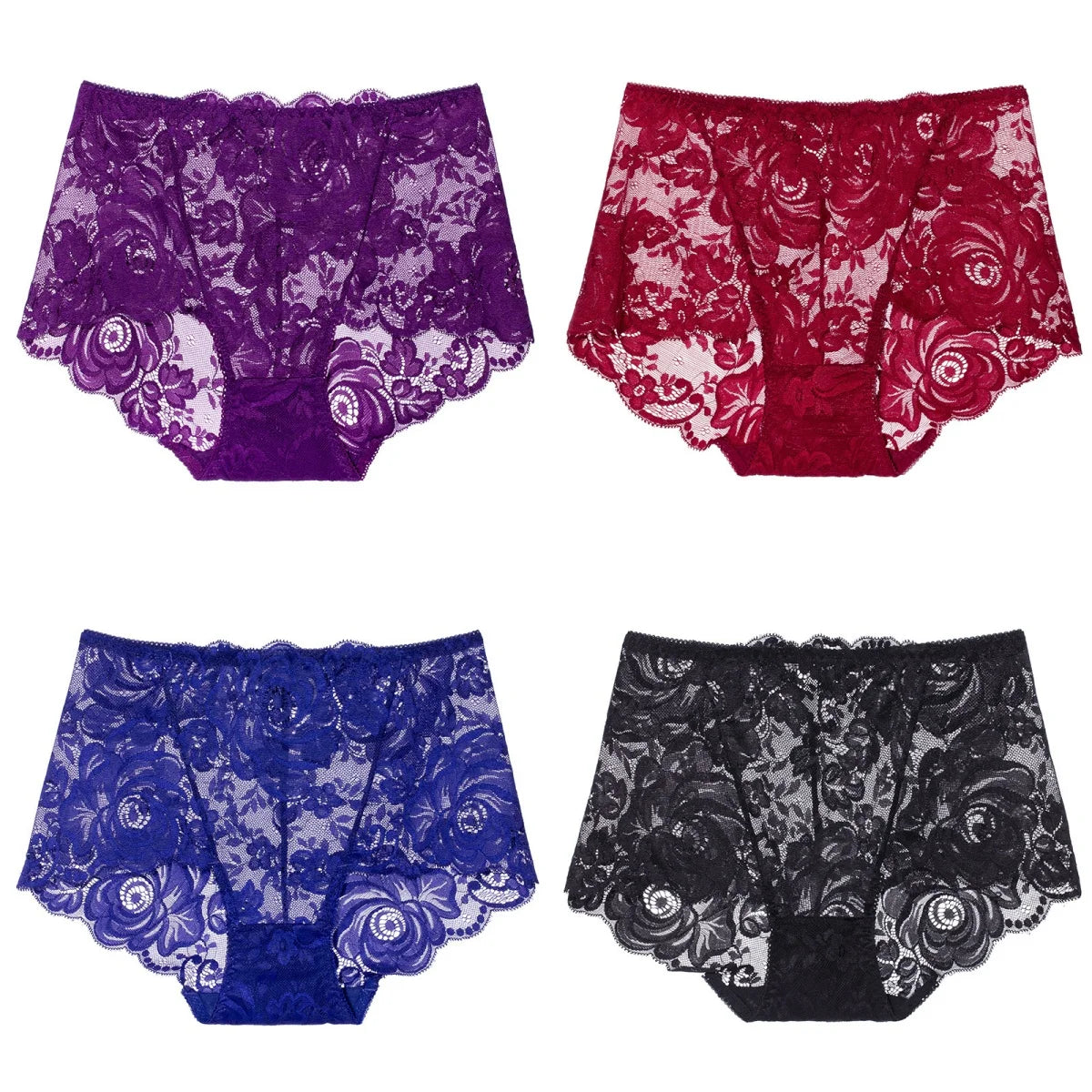 Set de Braguitas de Encaje | 4 Piezas | Talla Grande