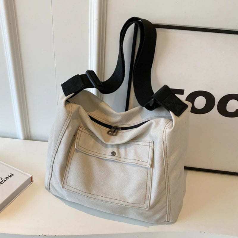 Bolso De Hombro Retro Mujer Lona Grande Casual Universitaria
