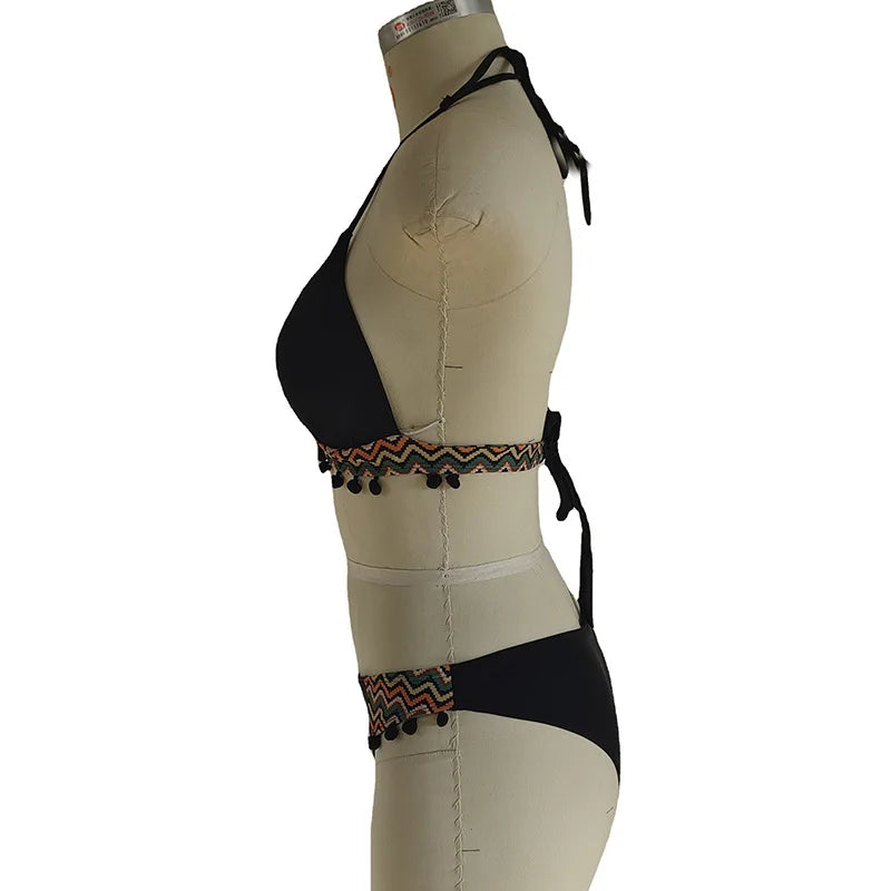 Bikini Set Ticotrendy Mujer Estilo Playa Cuello Halter Bordeado | Cintura Alta