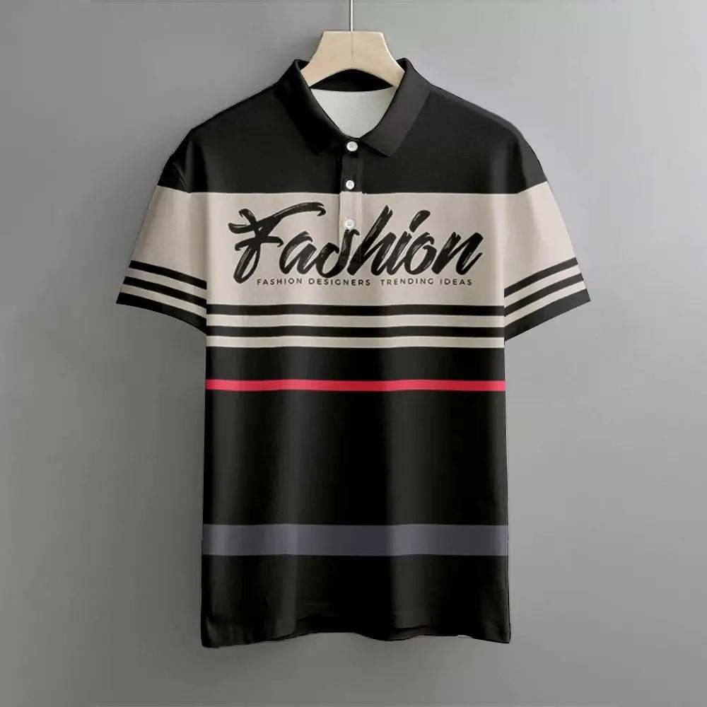 Polo Hombre Golf Casual Negocios Manga Corta Rayas | Respirable Elástico