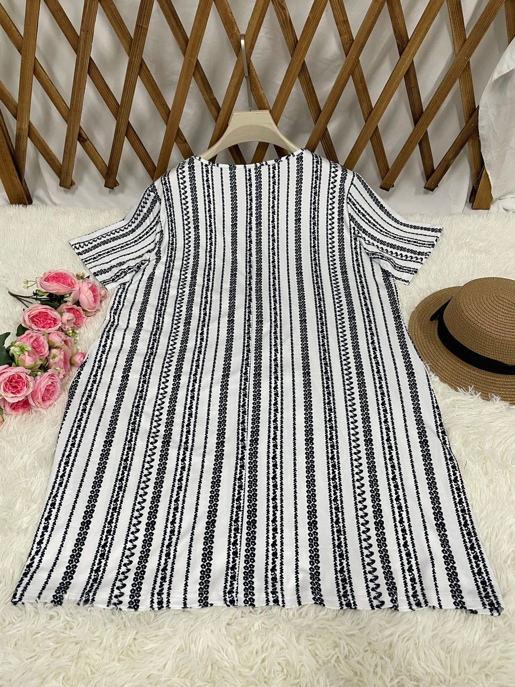 Vestido Rayas para Mujer | Manga Corta y Cuello Redondo | Holgado para Oficina | Tico Trendy